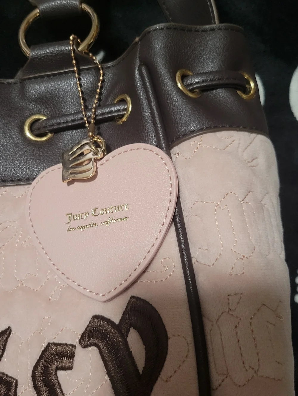 Nwt. Juicy Couture Pink and Brown Daydreamer Tote with Heart Charm and Bow - Picture 3 of 6